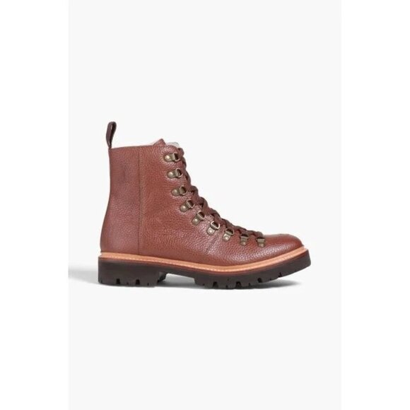 Anthropologie X Grenson Tan Nanette Shearling Pebbled-leather Combat Boots EU 37